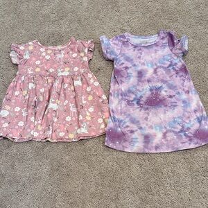 Pink Unicorn Floral Dress & Purple Tie-Dye nightgown Set for Toddler Girl 2T